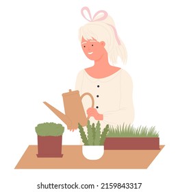 Plants growing hobby. Gardening activity, greenery leisure occupation vector illustration