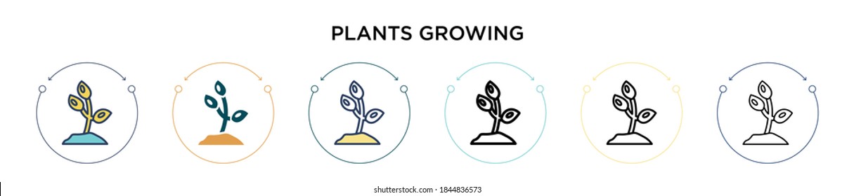Plants growing icon in filled, thin line, outline and stroke style. Vector illustration of two colored and black plants growing vector icons designs can be used for mobile, ui, web