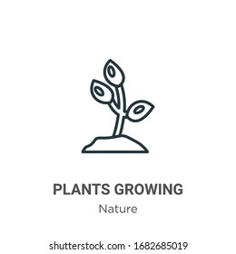 Plants growing outline vector icon. Thin line black plants growing icon, flat vector simple element illustration from editable nature concept isolated stroke on white background