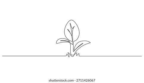 plantas crescimento contínuo uma linha arte desenho