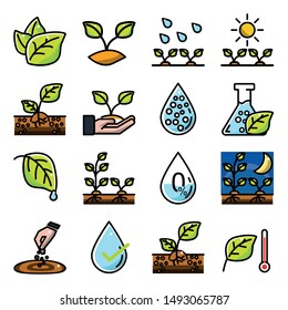 Plants and Growth outline icons, green leaf,water vector illustration