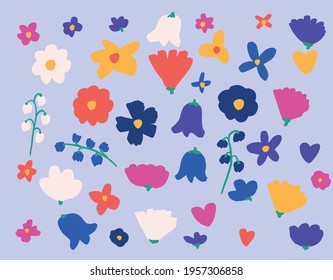 Plants Herbs Flowers Set Vector Trendy Modern Design Colorful Print Textile Cute Awesome 