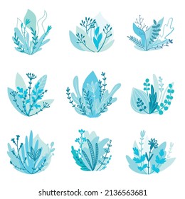 Pflanzen und Kräuter. Satz von Illustrationen auf weißem Hintergrund