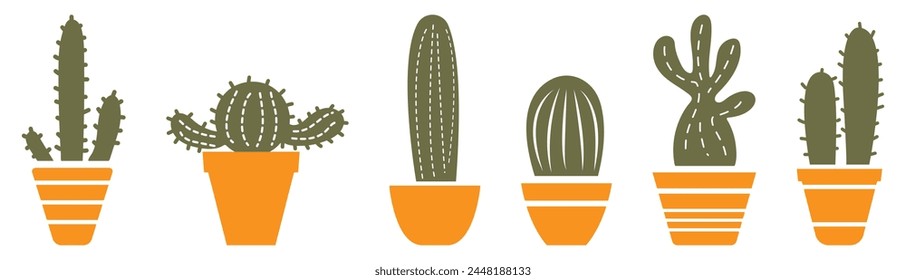 Сplantas de actus. Hogar planta cactus en macetas. Ilustración vectorial
