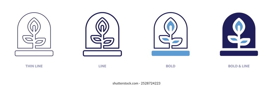 Icono de plantas en 4 estilos diferentes. Línea delgada, línea, negrita y línea negrita. Estilo duotono. Trazo editable.