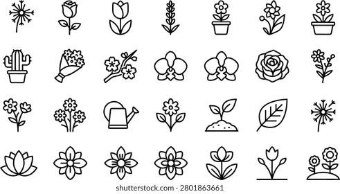 Plants icon set. Editable line icons. Vector illustration.
