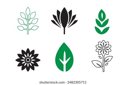 Plants icon set outline and silhouette style