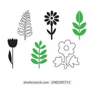 Plants icon set outline and silhouette style