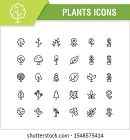 Plants icon set with simple line design