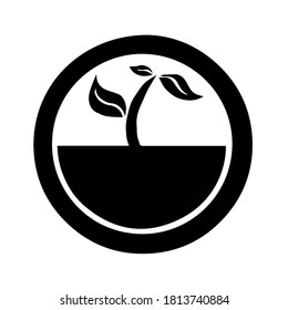 Plants icon symbol with leaves on circle frame.