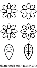 Plants icons. 6 plant. Flower Different leafs. Flowers pack. Black sign on white background. Vector nature. Icon vectors.