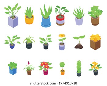 Plants icons set. Isometric set of plants vector icons for web design isolated on white background