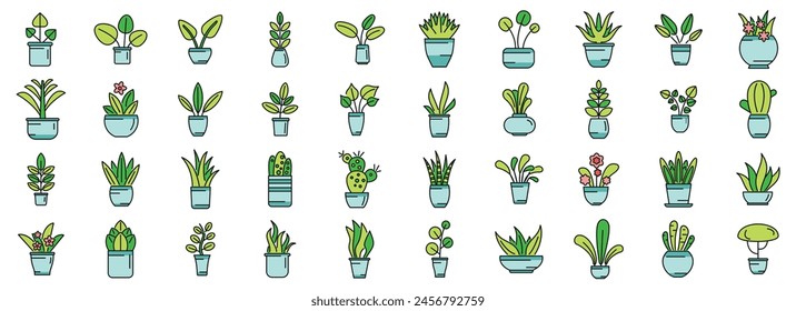 Plants icons set outline vector. Leaf growth. Nature soil thin line color flat on white