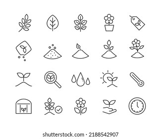 Plants Icons - Vector Line. Editable Stroke. 