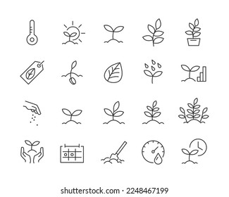 Plants Icons - Vector Line. Editable Stroke.