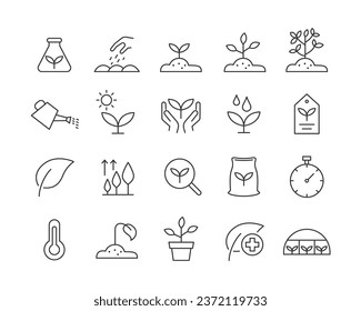 Pflanzensymbole - Vektorlinie. Bearbeitbarer Stroke.