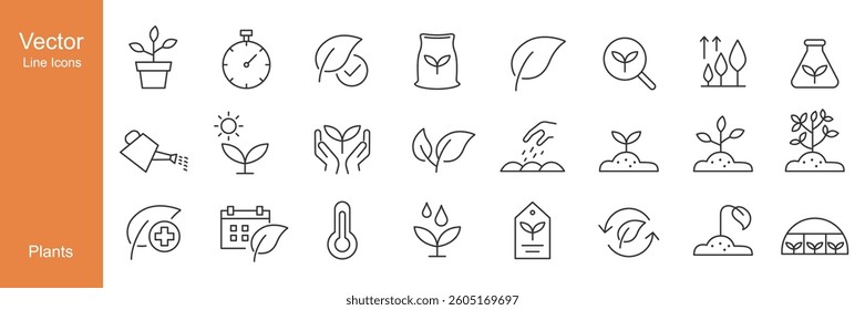 Plants Icons - Vector Line. Editable Stroke.