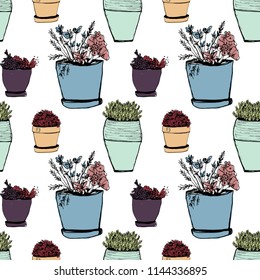 Plants illustrations. Hand drawn object for your design. Seamless pattern