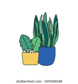 Plants inside pots design, Garden ornament nature botany natural and floral theme Vector illustration