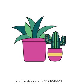 Plants inside pots design, Garden ornament nature botany natural and floral theme Vector illustration