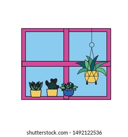Plants inside pots design, Garden ornament nature botany natural and floral theme Vector illustration