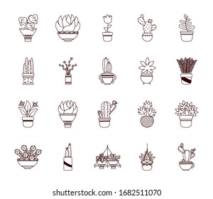 plants inside pots line style icon design of Floral nature garden ornament botany decoration beauty and flora theme Vector illustration
