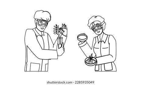 plants laboratory vector. biology science, research biotechnology, lab test, chemistry tube plants laboratory character. people Illustration