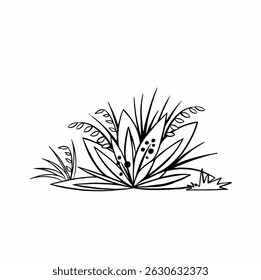 Plants leaves grass line style flat vector