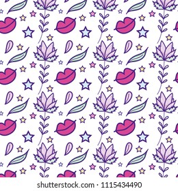 plants leaves and mouth with stars background