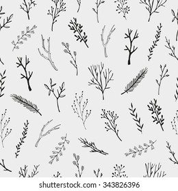 Plants and leaves seamless pattern. Nature vector background
