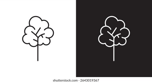Plants line icon. Lush tree icon. Shady tree. Icon of tree and leaf, Botanical icon, Tropical vector illustration in transparent and black background. 