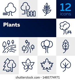 Plants line icon set. Set of line icons on white background. Nature concept. Leaf, tree, forest. Vector illustration can be used for topics like ecology, country, geography