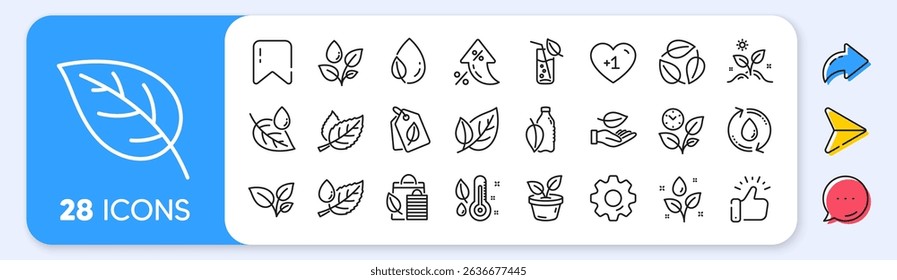 Plants line icons. Interest rate, AI generate, Inflation icons. Mint leaf, Growing plants and Humidity thermometer icons. Bottle with mint water, Nature care, leaf on hand. Vector