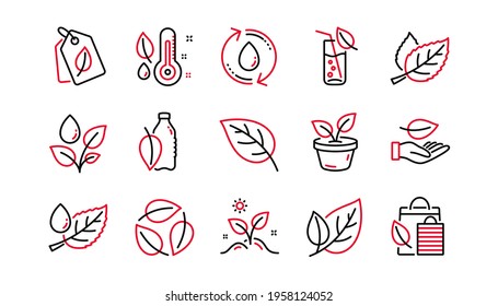Plants line icons. Leaf, Growing plant and Humidity thermometer. Water drop linear icon set. Linear set. Quality line set. Vector
