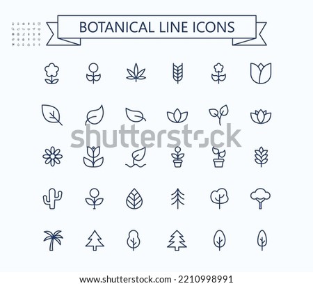 Plants line mini icons. Trees, leafs and flowers icons set. Editable stroke. 24x24 grid. Pixel Perfect.
