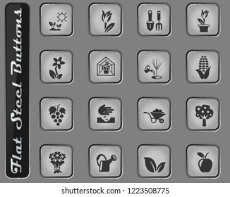 plants measuring tools vector web icons on the flat steel buttons