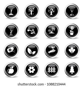 plants measuring tools web icons - black round chrome buttons