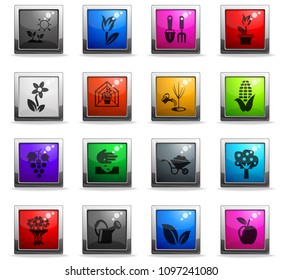 plants measuring tools web icons in square colored buttons for user interface design
