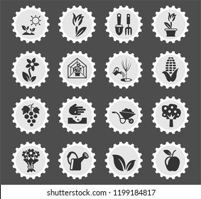 plants measuring tools web icons stylized postage stamp for user interface design