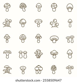 PLANTS - MUSHROOM - LINEAR ICON SET