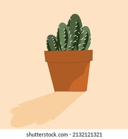 Plants and nature are home flowers in the interior in a flat cartoon style. Vector illustration. Cactus