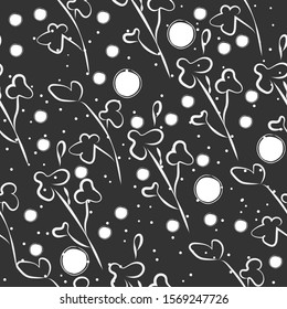 Plants on Black. Terracotta Floral Abstract Seamless Pattern. Modern Digital Design. Modern Fashion Scandinavian Style. Contemporary Colors