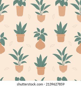 Plants on the pot seamless pattern background vector illustration  