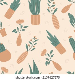Plants on the pot seamless pattern background vector illustration  