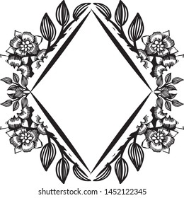 Plants on white background, with unique frame, for decorative invitation card. Vector