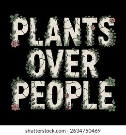 Plants Over People Eco Illustration – Minimalistic Botanical Vector Design. Green Nature First – Eco-Friendly Plants Over People Artwork