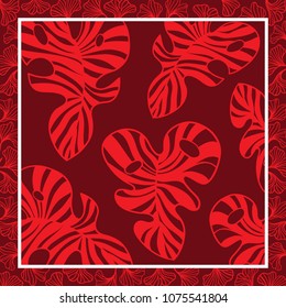 Plants palm leaf tropic on red background