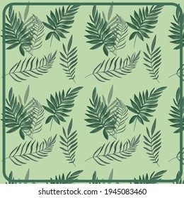 Plants pattern. Seamless texture. Vector image of plants. Seamless pattern in green color. Bright background. Template. Image with leaves. Green plants.