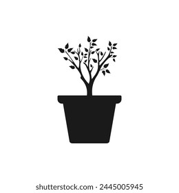 Plants in a pot. Bonsai tree icon flat style isolated on white background. Vector illustration