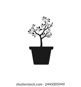 Plants in a pot. Bonsai tree icon flat style isolated on white background. Vector illustration